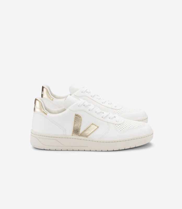 White Veja Leather Platine Women\'s V-10 | CEYGXD-431